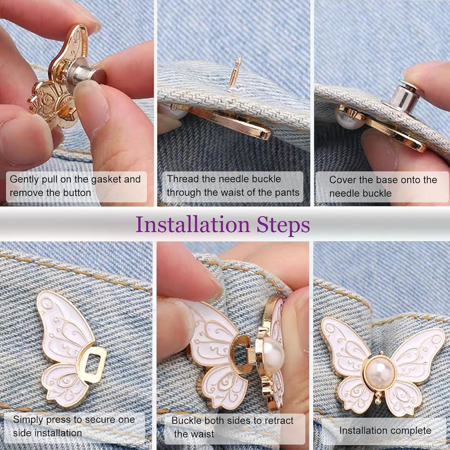 🦋 No-Sew Butterfly Jean Clips – Instant Waist Adjuster for Jeans, Skirts & More 👖✨