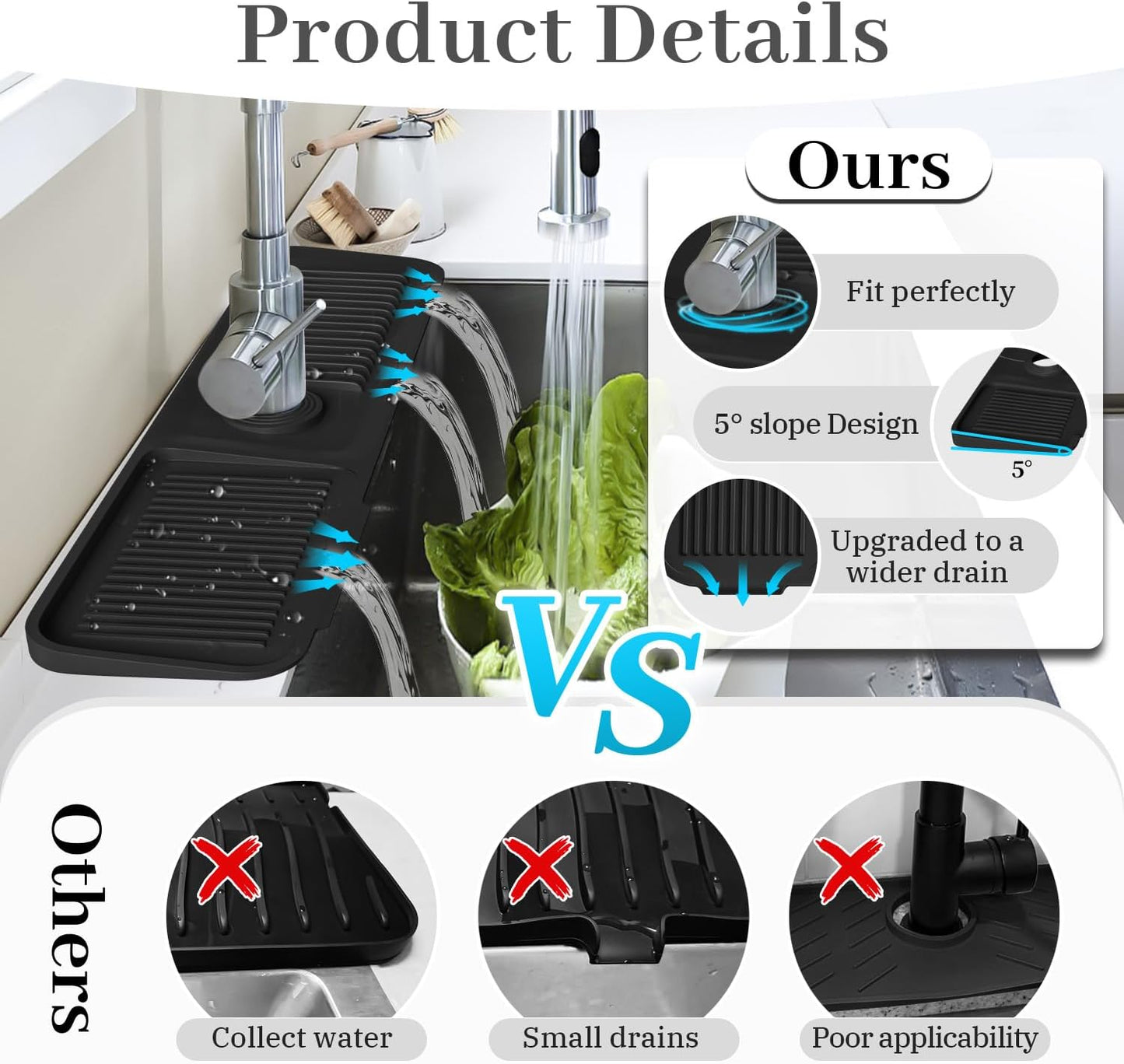 JEREMYTIS™ Silicone Faucet Mat 💧🧽 – Foldable Splash Guard & Sink Organizer