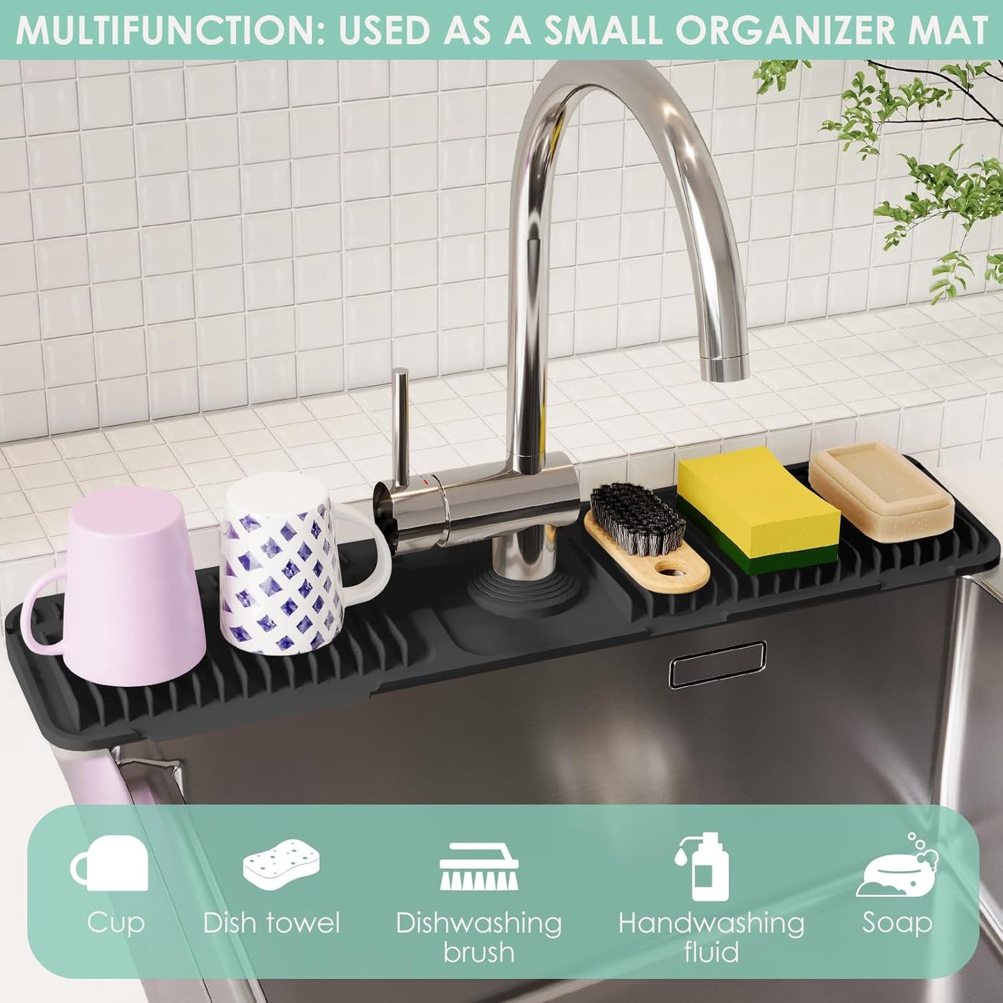 JEREMYTIS™ Silicone Faucet Mat 💧🧽 – Foldable Splash Guard & Sink Organizer